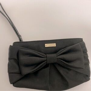 Kate Spade Plaza Bow Black Satin Pouch Wristlet